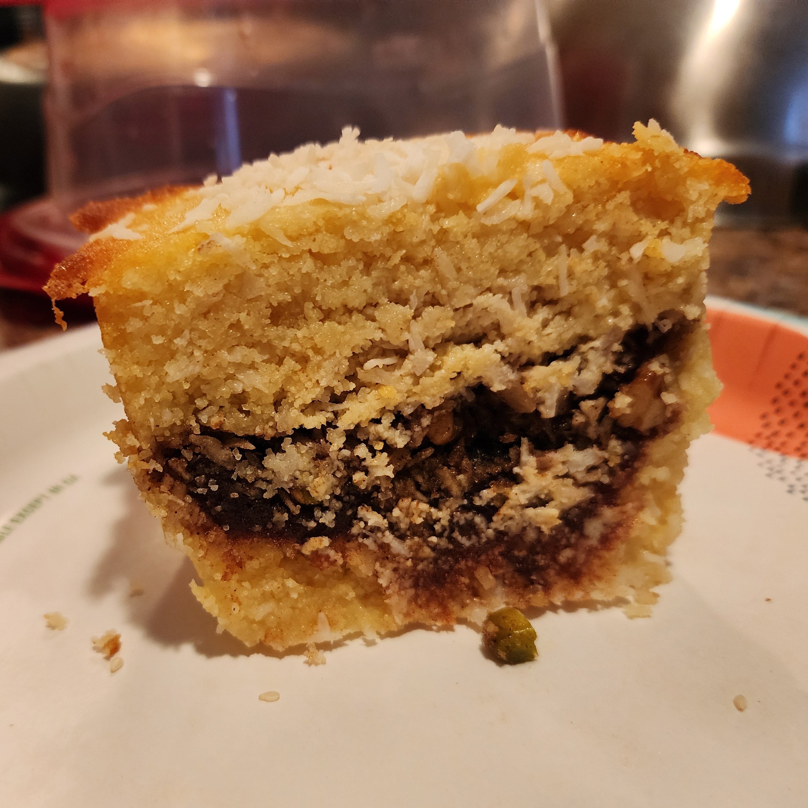 Honey cake stuffed with dates and nuts